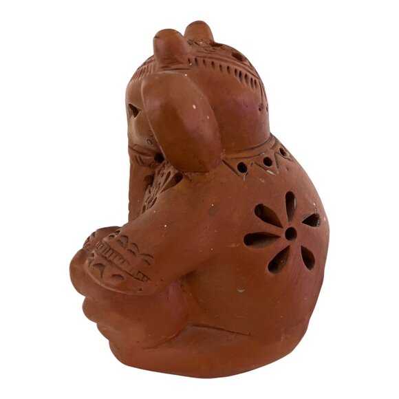 Hand-Carved Terracotta Ganesha Candle Holder – Floral Cutout Design – Hindu Elep - Picture 2 of 4